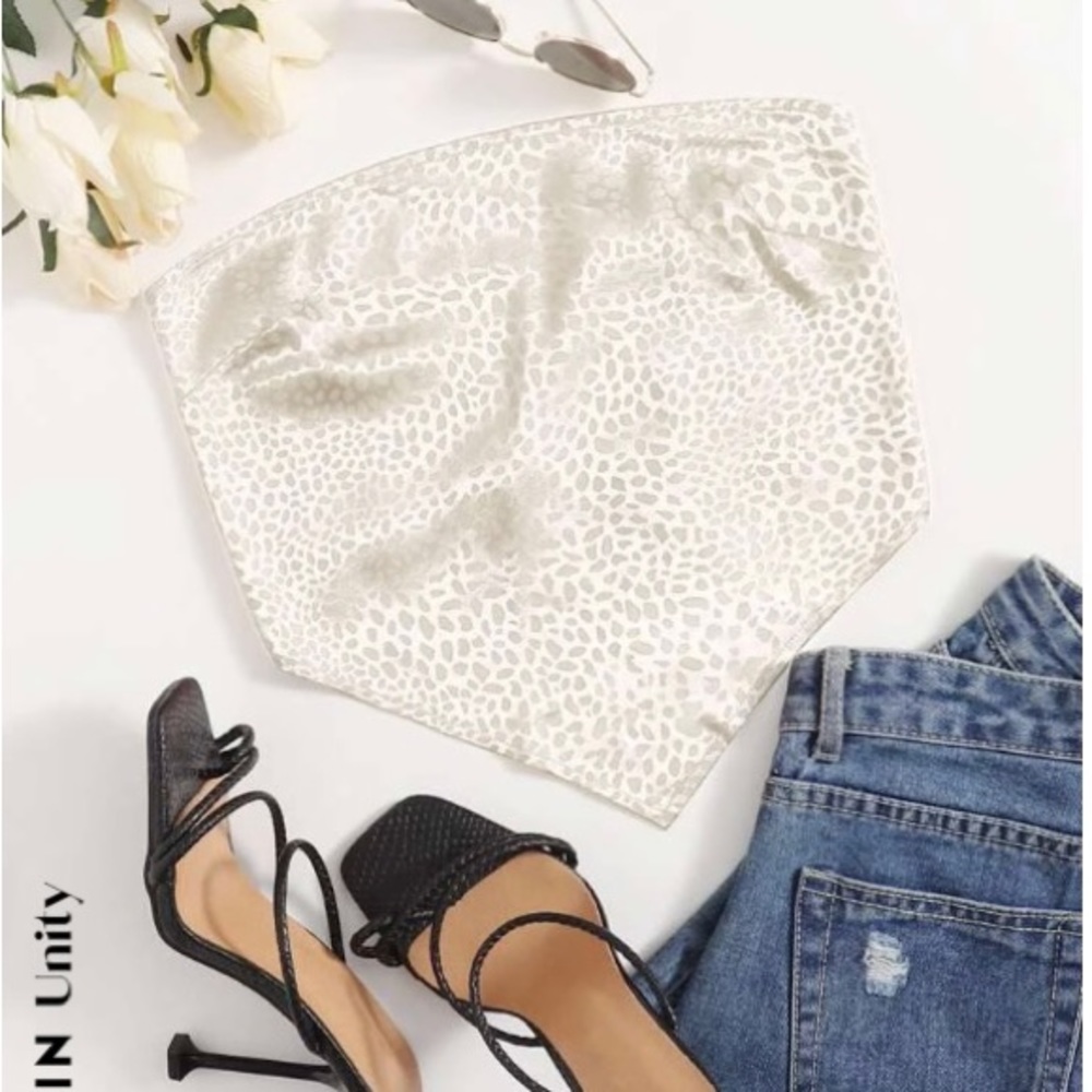 Cream silk leopard print wrap top